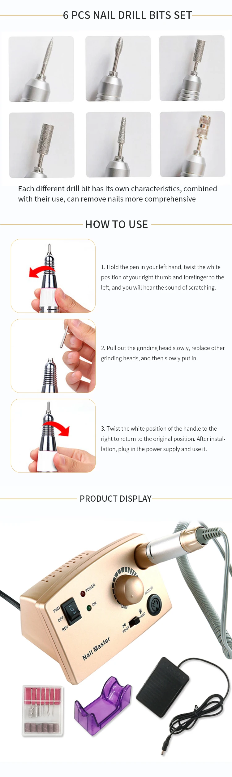 Grinding machine electric nail art drill master motor nail drill polishing manicure pedicure device