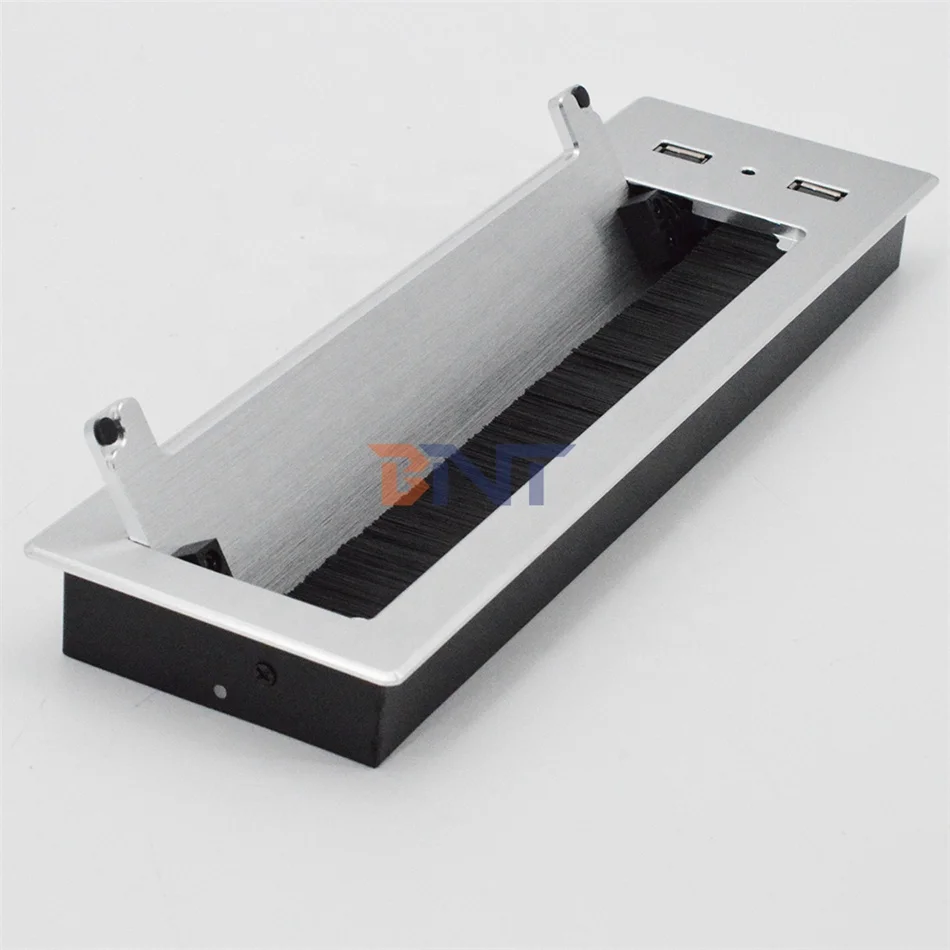 Integrated double USB Charger Soft Close Damping Tabletop Flip Up Cable Grommet Box Flip Panel for Desktop Socket