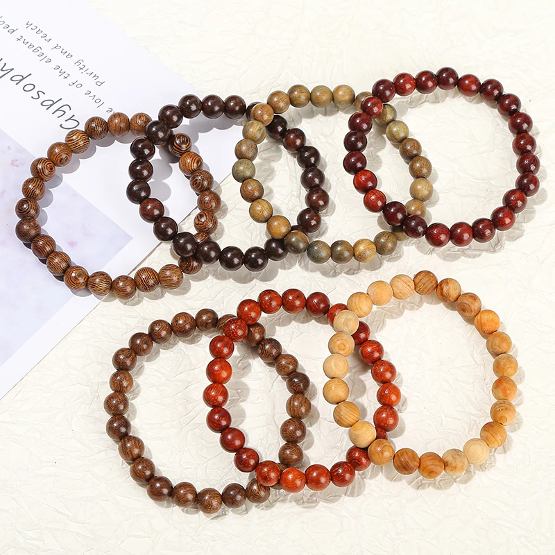 JD 6/8/10mm Tibetan Buddhist Mala Buddha Charm Rosary Prayer Beaded Bracelet Black Sandal Wenge Thuja Red Rosewood Wood Bracelet