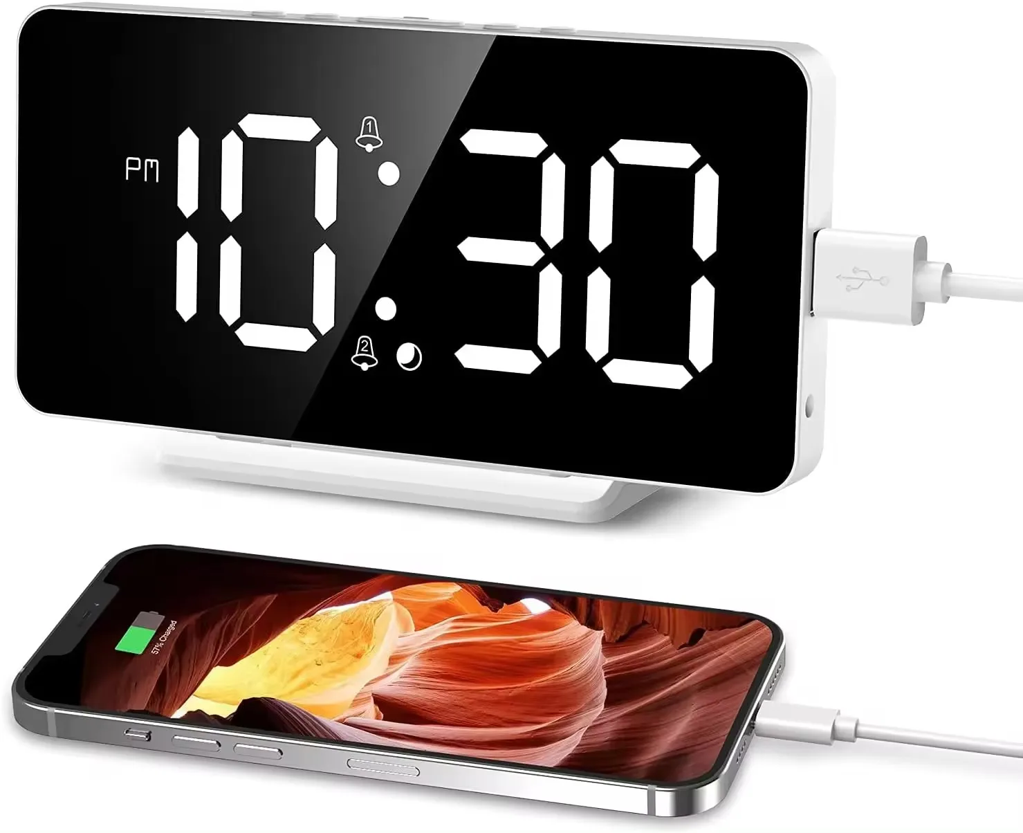 Super thin LED snooze  2 alarms Digital Mirror Time Date Display Electronic Clock USB Charging table Digital Clock