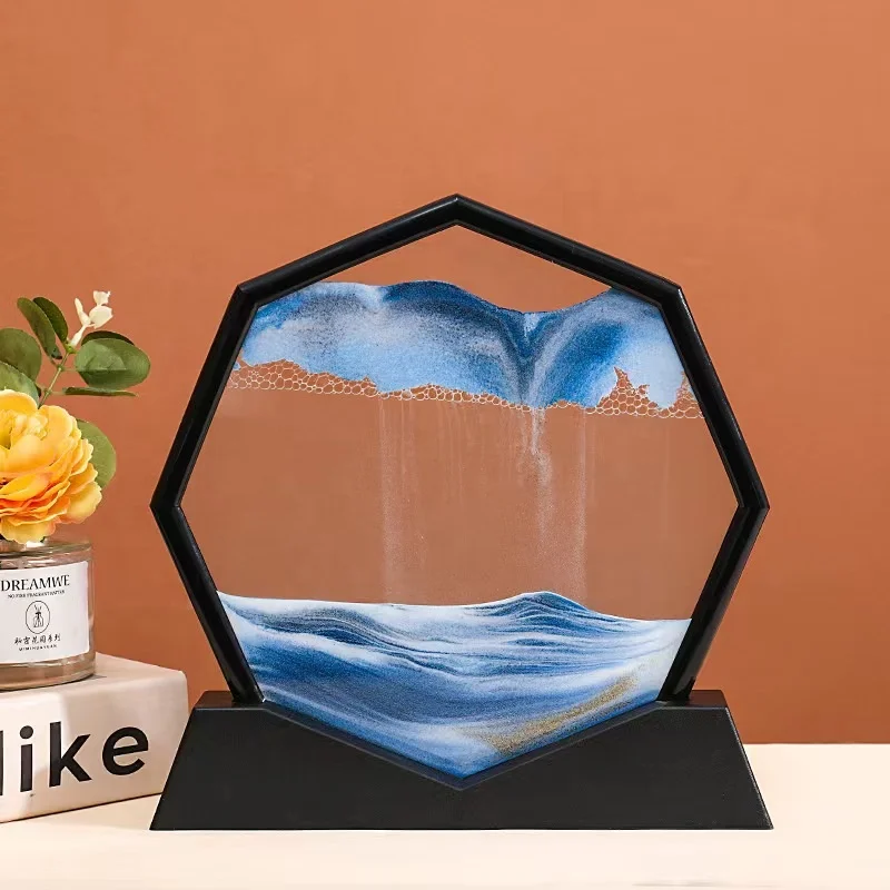 Moving Sand Art Picture 25cm Glass 3D Hourglass Deep Sea Sandscape Quicksand Painting For Home Decor