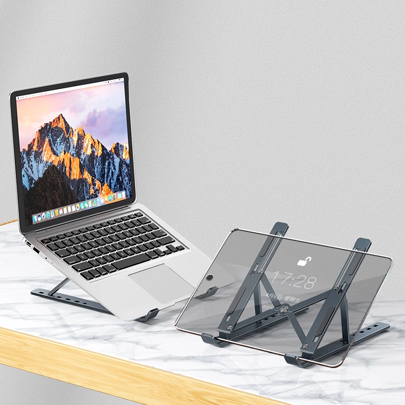 MC Wholesales gray aluminum portable foldable mini adjustable computer laptop stand notebook stand