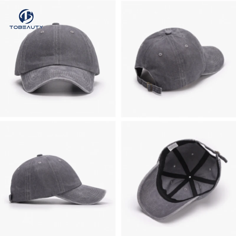 Wholesale Classic 6 Panel Adjustable Custom 3D Embroidery Logo Basic Gorros Wash Denim Plain Sport Men Baseball Hat Cap