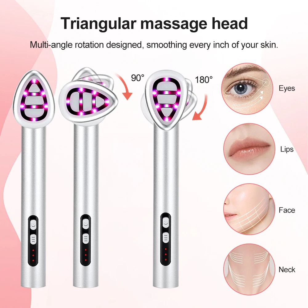 7 Colors LED Photon Heating Vibration Face Neck Eye Lifting Beauty Wand EMS Microcurrent Eye Care Massager Pen