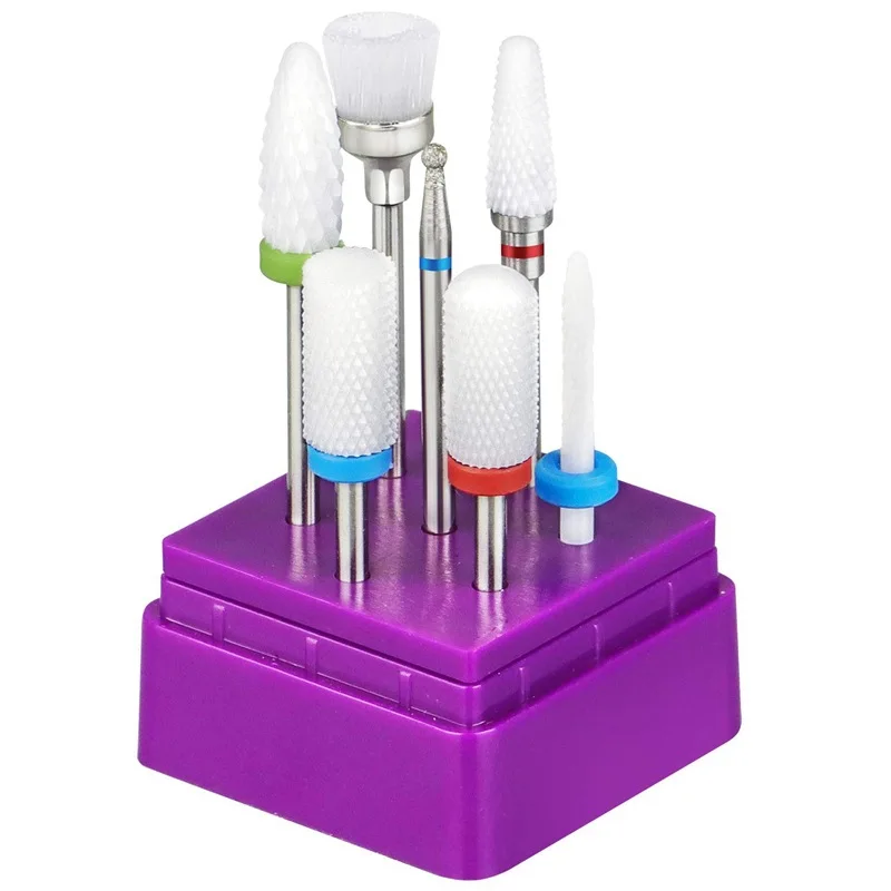 7Pcs/Set Ceramic Nail Drill Bits Set with Box Milling Cutter Manicure Machine Accessories Electric Nail Files Grinder Tools