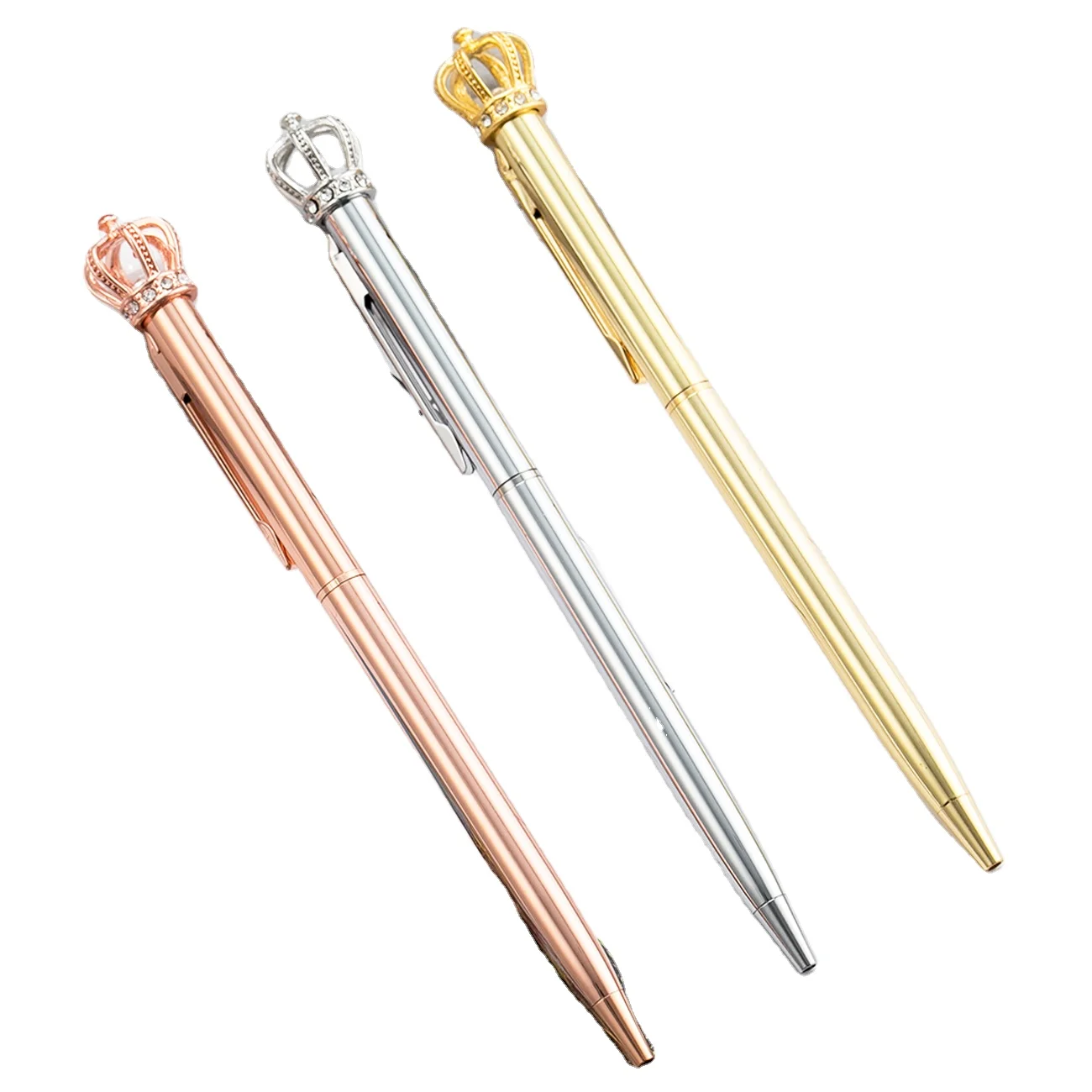 Small Crown On Top Pen Luxury Electroplating Gold Silver Twist Metal Pen in stock