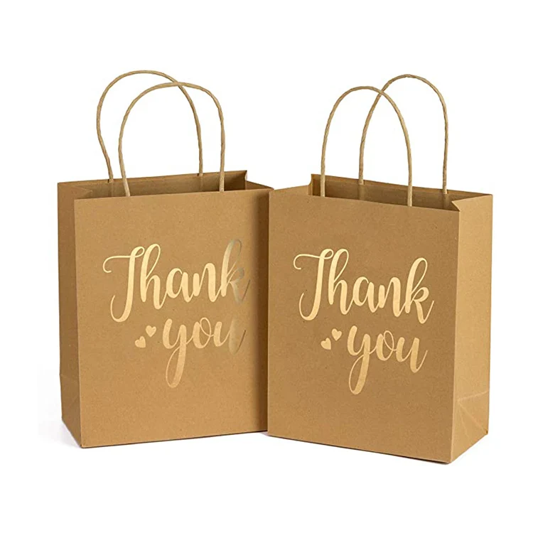 
Factory wholesale gift packaging thank you wedding party brown handle tote kraftpaper shopping bag with handle thank you 