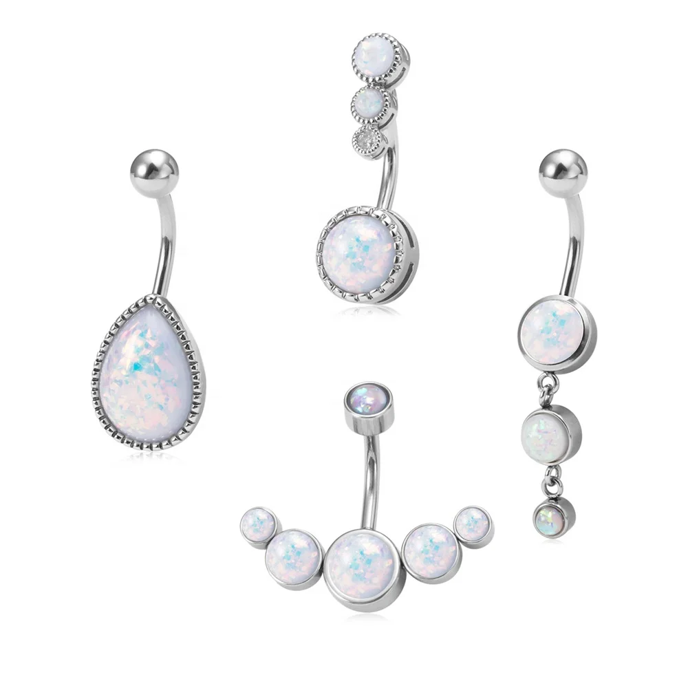 316L хирургическая сталь Изогнутая штанга кристалл пупка кольца штука ювелирные изделия имитация опала живот кольцо