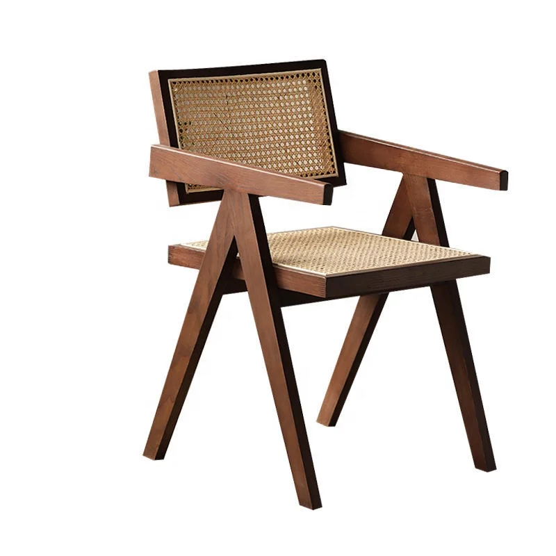 Rattan chair Nordic ancient style Japanese solid wood back home middle armrest log chair