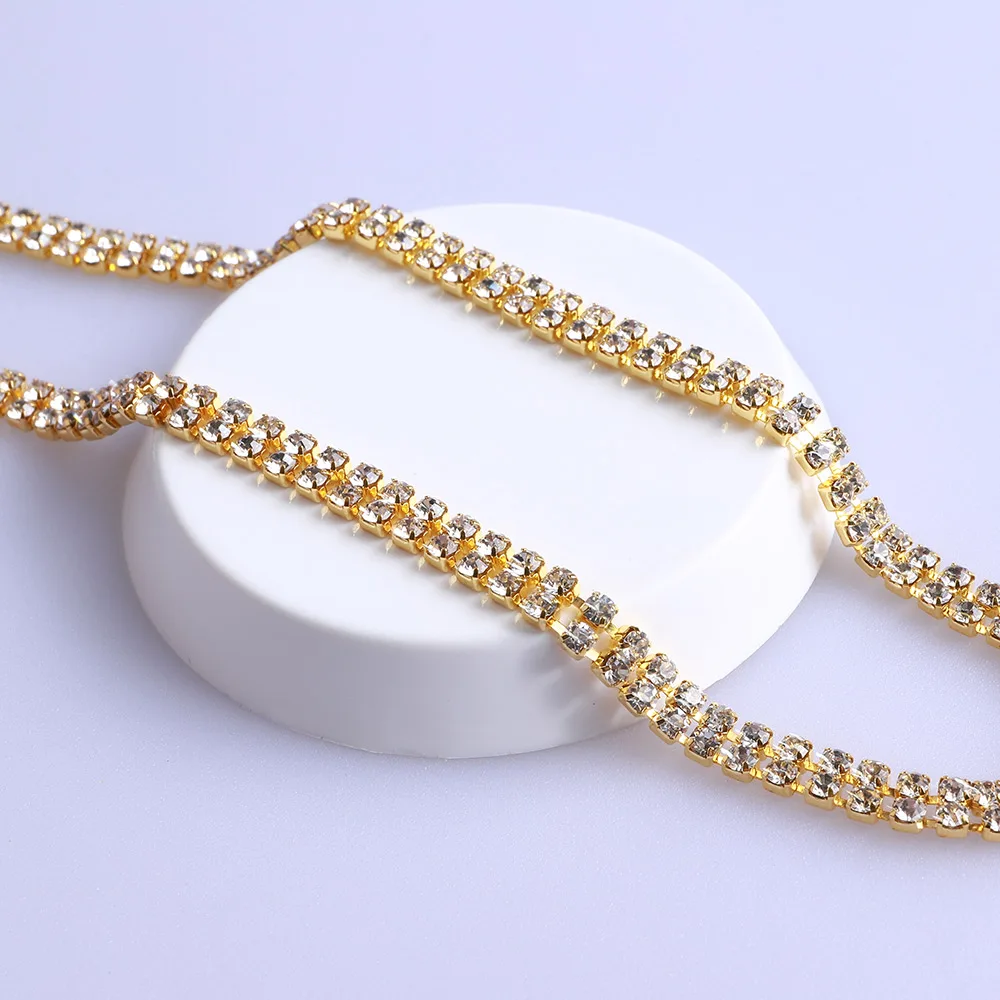 Factory Wholesale SS6 SS8 SS12 SS16 Sew On Copper Claw Rhinestone Cup Chain Crystal Strass Chains For Garment accessories