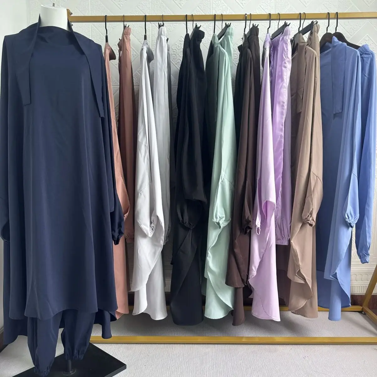 Solid/Basic Chador 2 Piece Hijab Pant Set Women Abaya Dubai Modest Abaya And Khimar Set