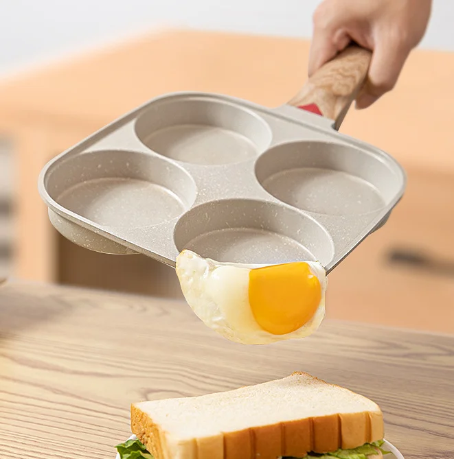 Multifunctional 4 Hole Fried Egg Pot Kitchen Cooking Cookware Medical Stone Nonstick Frying Pan