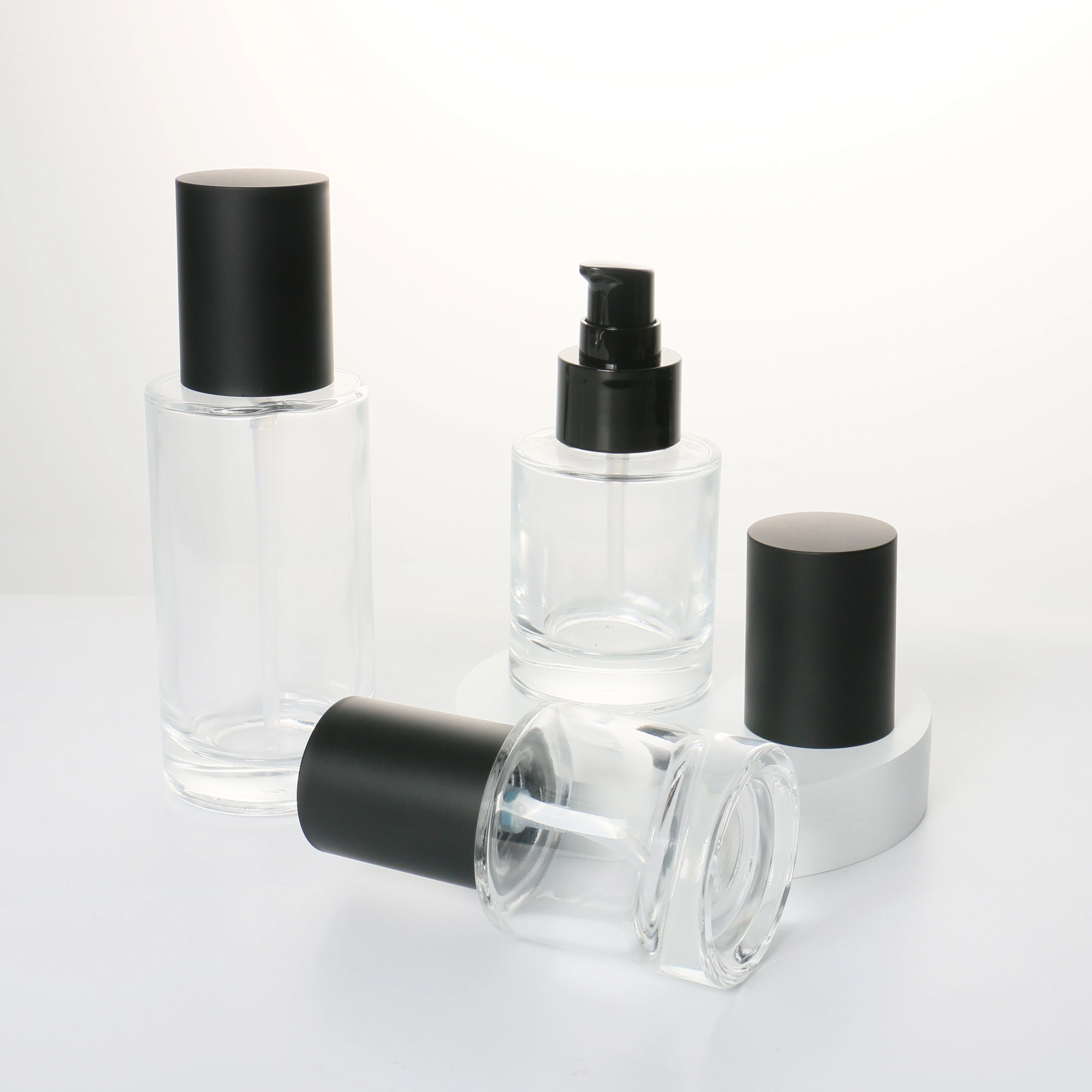 Wholesale Cylinder Thick Bottom Frosted Glass Bottle Skincare Packaging Lotion Hair Body Oil Bottle Toner Pump