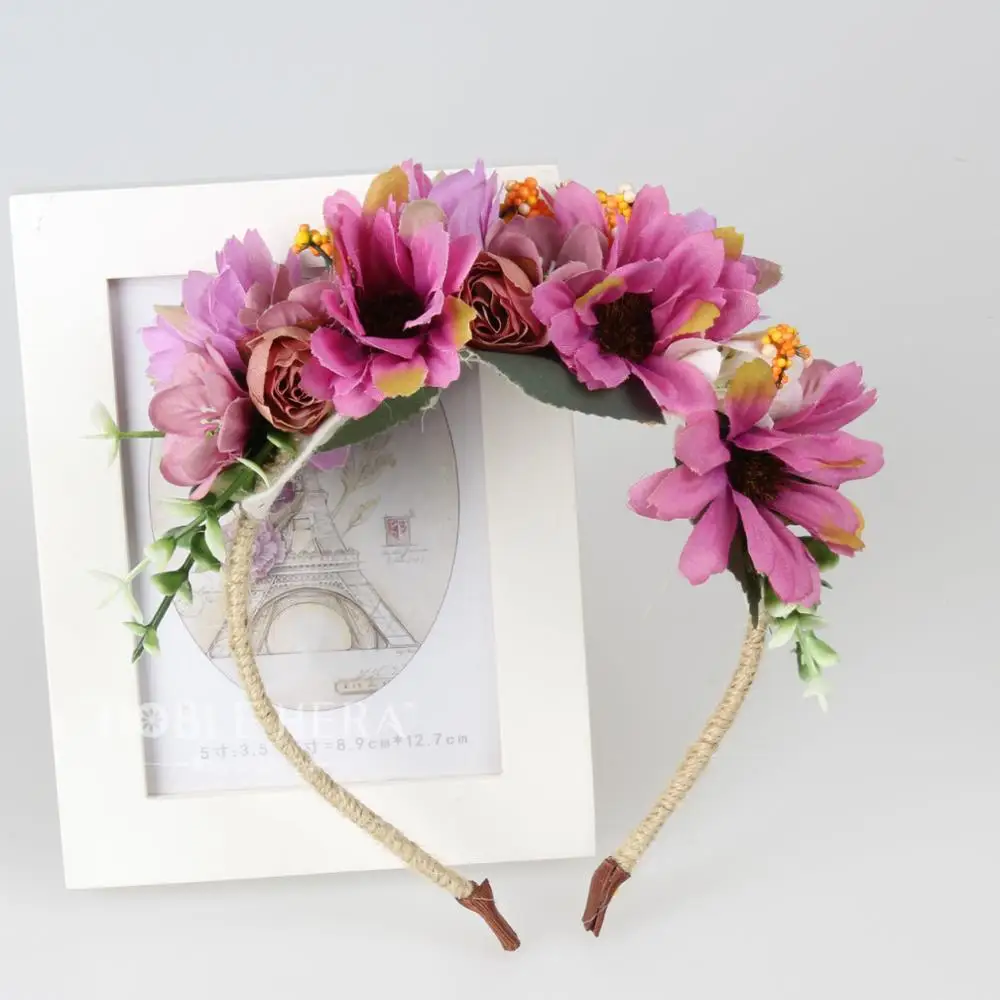 299G Flower girl wedding headband photo prop floral boho sunflower artificial flower headband