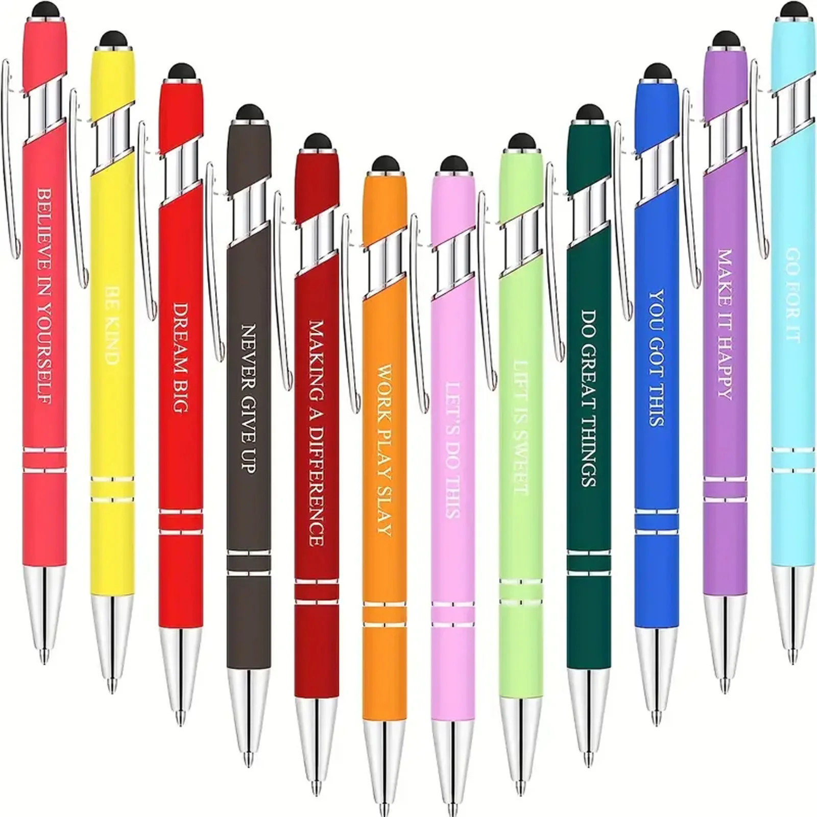 12 pieces Bible Quotes Pen Inspirational Ballpoint Pen with Stylus Tip Motivational Messages Pen Metal