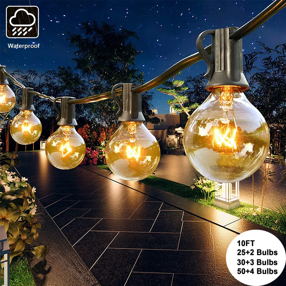 50ft Hanging 25 Shatterproof LED Edison Bulb Waterproof G40 Globe Bistro string Lights for Backyard luces de navidad