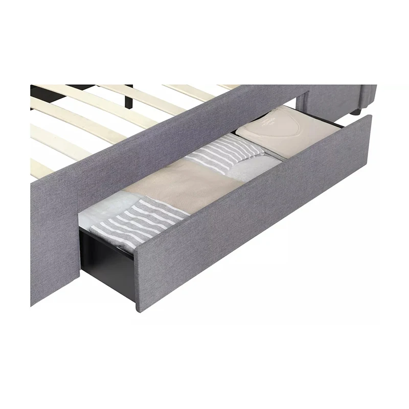 Bed Frame With Headboard And Side Tables Of American Upholsteres Bed 6 Feet Upholstered Bed In Grey Or Brown Fabric