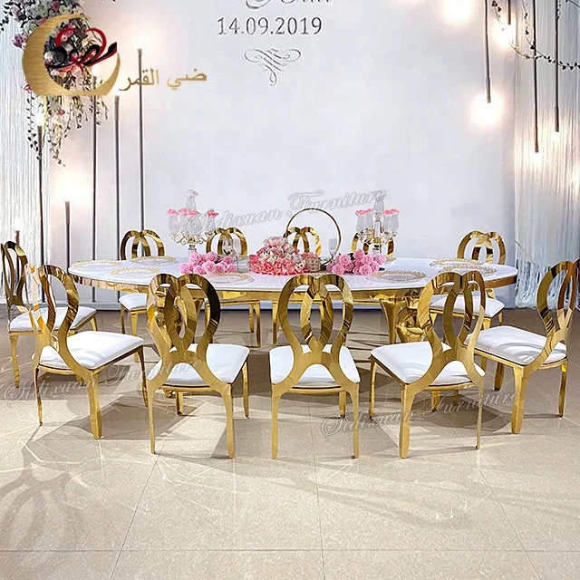 Modern metal furniture sets mdf top stainless steel oval wedding tables