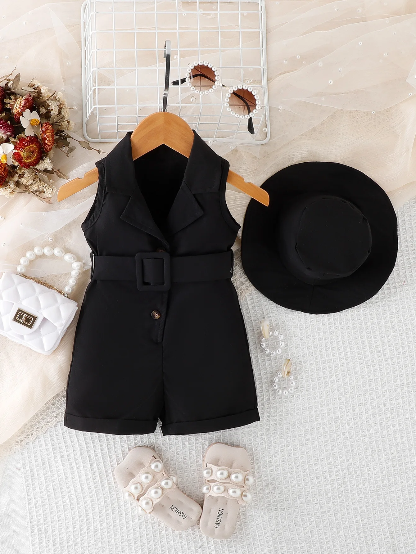 2024 Summer Fashionable Baby girl clothing set Solid color sleeveless jumpsuit Factory Direct Sale