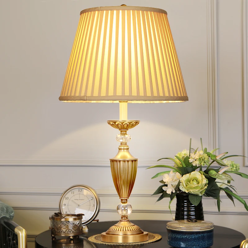 Table Lamps & Reading Lamps for Bedroom Bed Side Fabric Shade Metal Home Decor Modern Luxury LED Iron AC 90 Round Button Switch