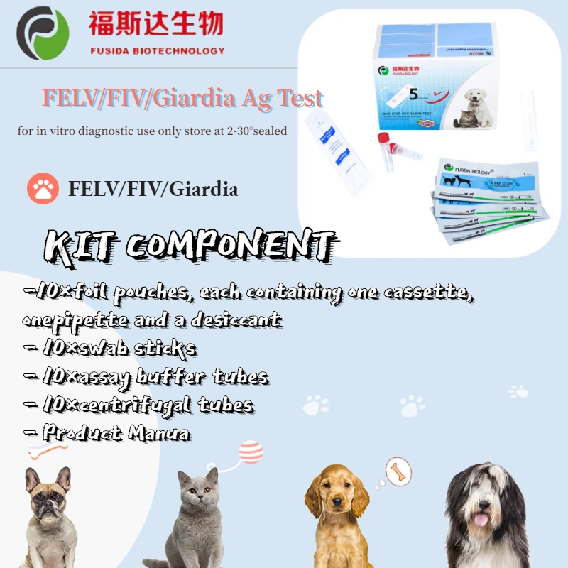 Triple feline FELV/ FIV/Giardia veterinary Rapid Test Kit
