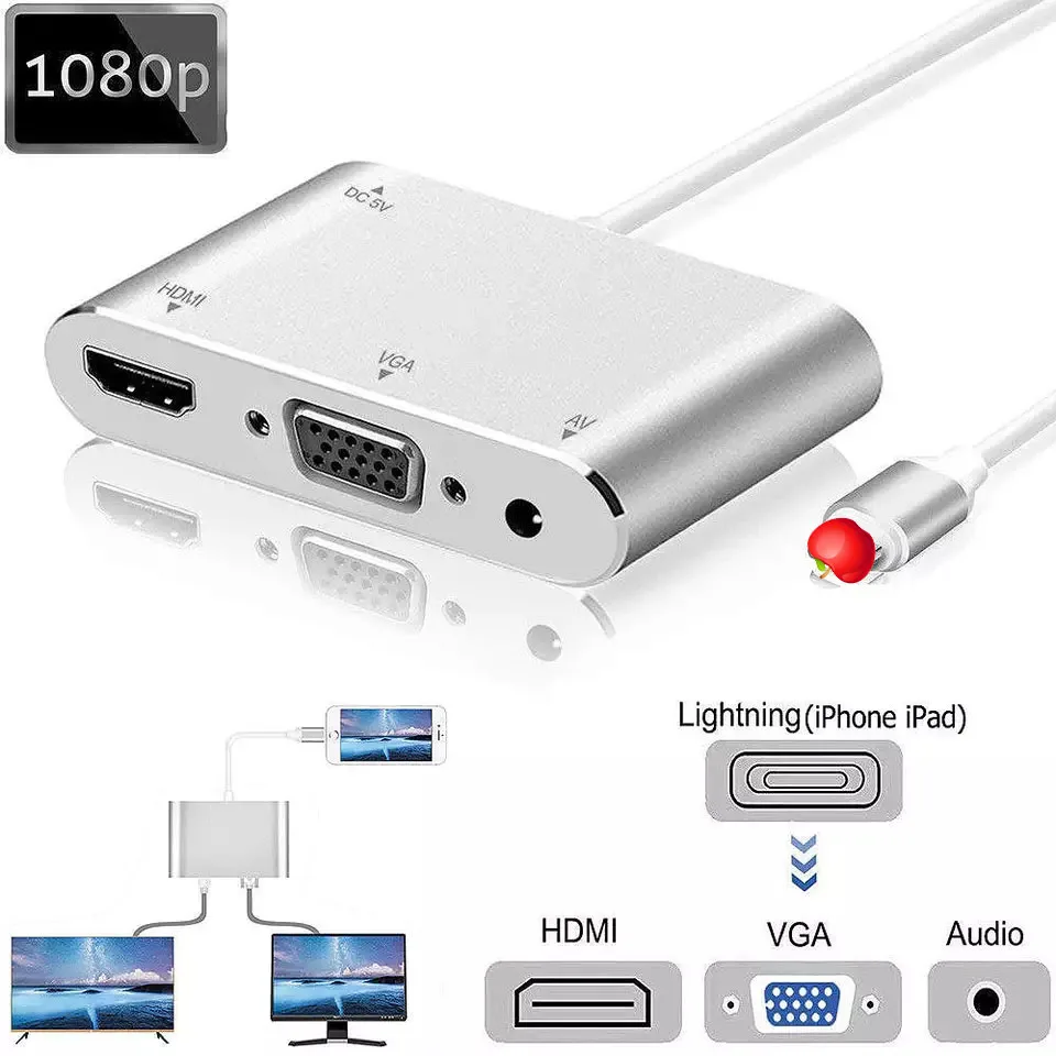 Pogo 3 in1Aluminum Adapter with HDTV+ VGA + Audio ports for video/documents  to TV or projector