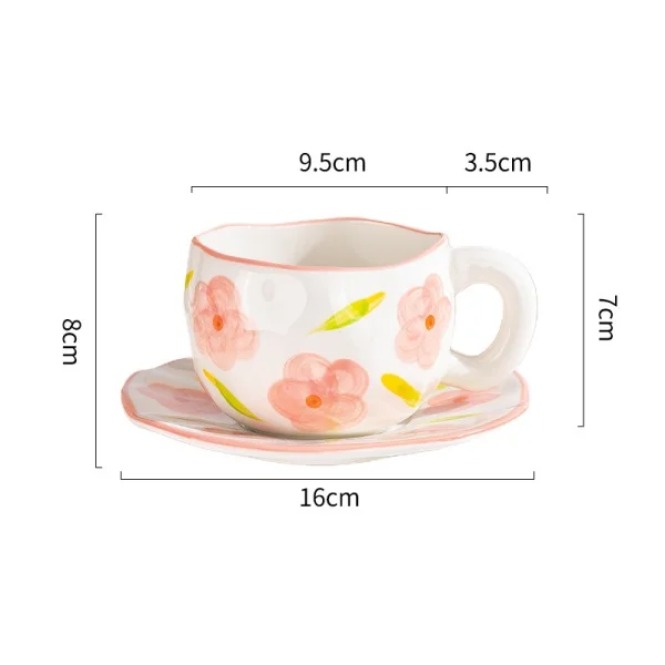Beautiful Hand Painted Flower Loving Heart Mugs Ceramic 300 ml Capacity Mug 1 Set Milk Tea Coffee Cup Mugs