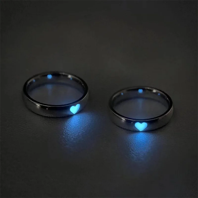 Fashion Adjustable Luminous Couple Ring Glow In Dark Blue and Pink Love Heart Luminous Couple Ring