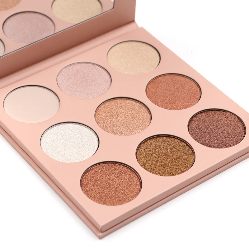 9 Pan Rose Gold White Eyeshadow Palette Party High Metallic Glitter Highlighter Makeup Palette With Mirror