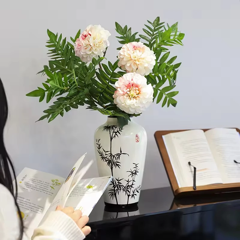 Hand painting blue bamboo pattern chinese classic ceramic home office hotel decoration porcelain vase