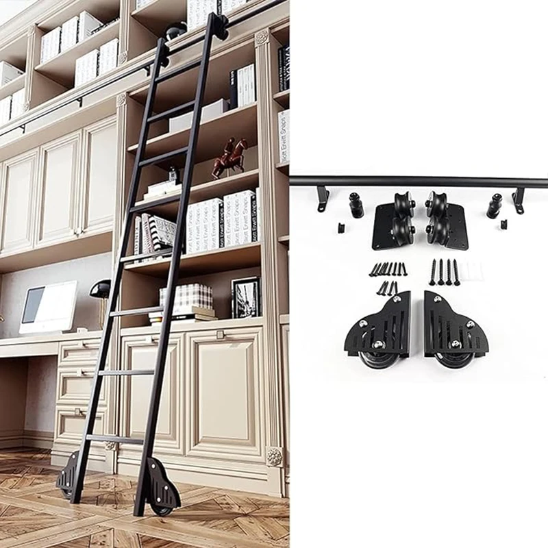 Rolling Library Ladder Kit Library Sliding Ladder Sliding Bookshelf Cabinet Library Ladder For Kitchen