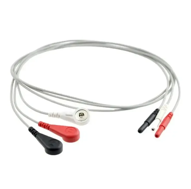 2.0mm connector 3 lead wires ecg cable ,snap,AHA