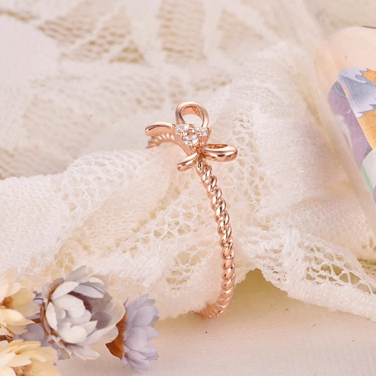 Good Quality Bow Genuine Au 375 Women Jewelry Solid 9K Rose Stamp Ring Gold