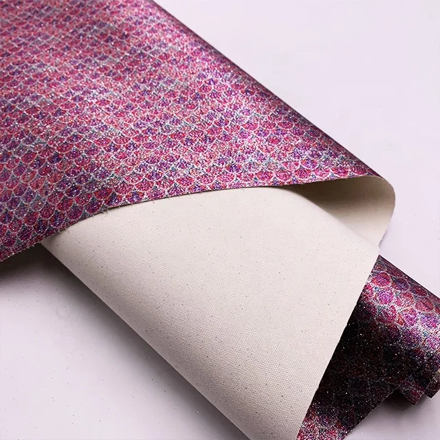 Southeast Asia Style Fish Scale Printed Glitter Fabric for Bows , Bags And Shoes