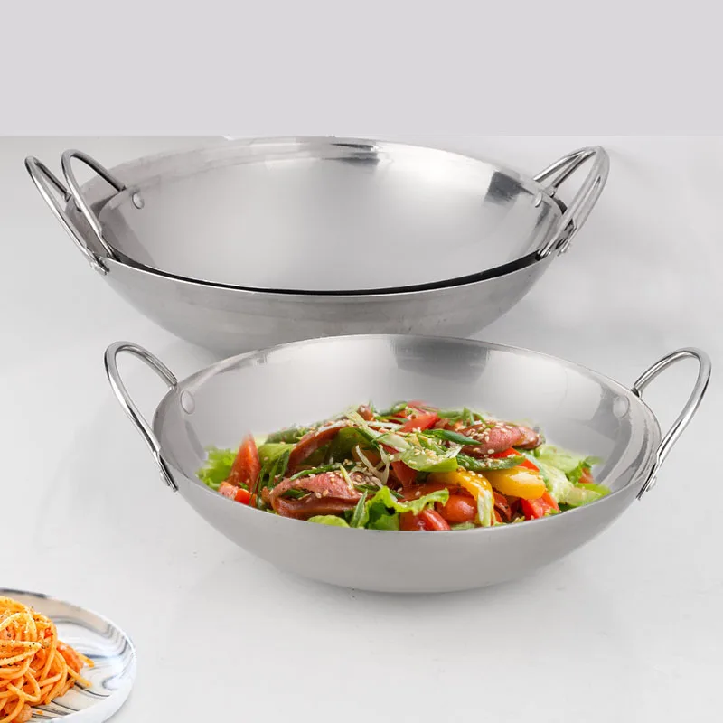 Hotel Kitchen Stainless Steel Seadfood Paella Pan For Cooking Frying Wok Pan