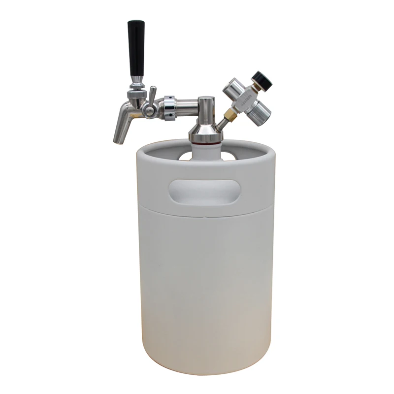 5L white mini keg drinking dispenser with american tap gas regulator and keg spear
