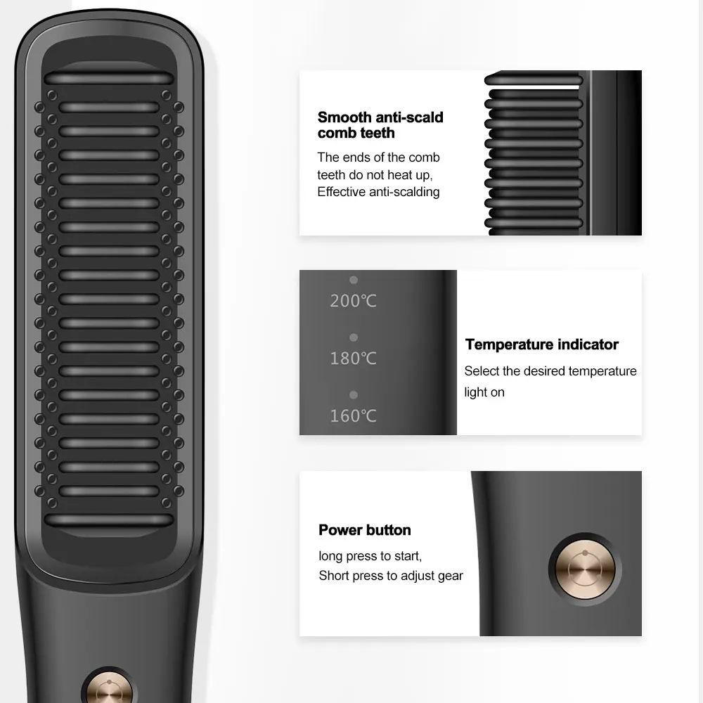 Новый дизайн 2022 беспроводная щетка для выпрямления волос USB перезаряжаемая Горячая расческа улучшенная