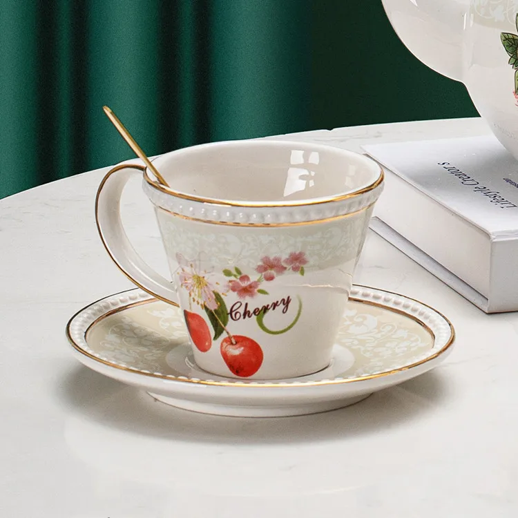 Turkish custom exquisite printed coffee tea milk cups and saucers retro classic ceramic latte cup set