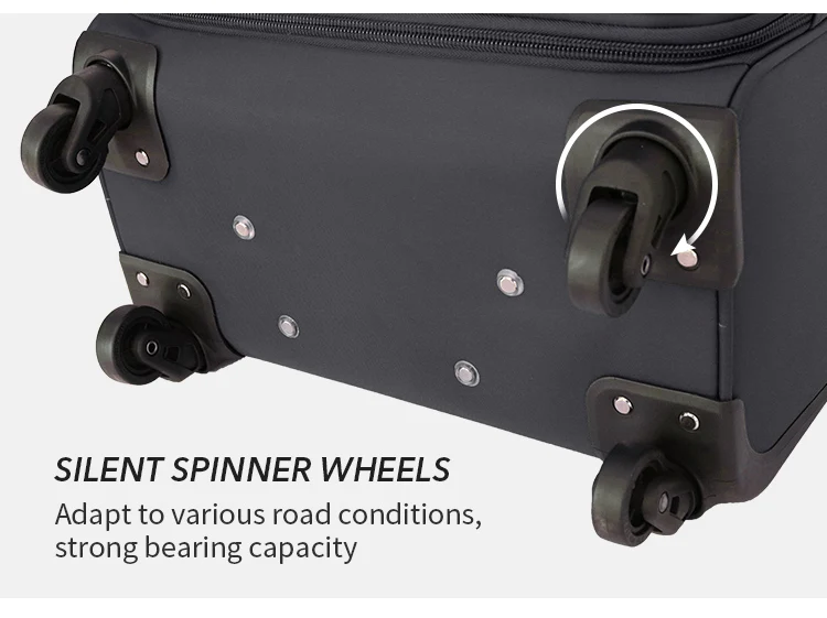 Custom High quality 4 wheels 14 16 20 24 28 32 inch waterproof black nylon travel bags luggage set