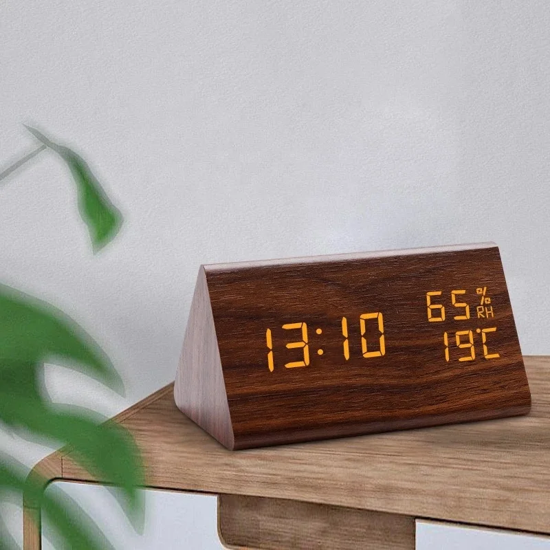 Digital clock LED wooden alarm clock watch sound control electronic clock desktop USB/battery powered home watch decoration