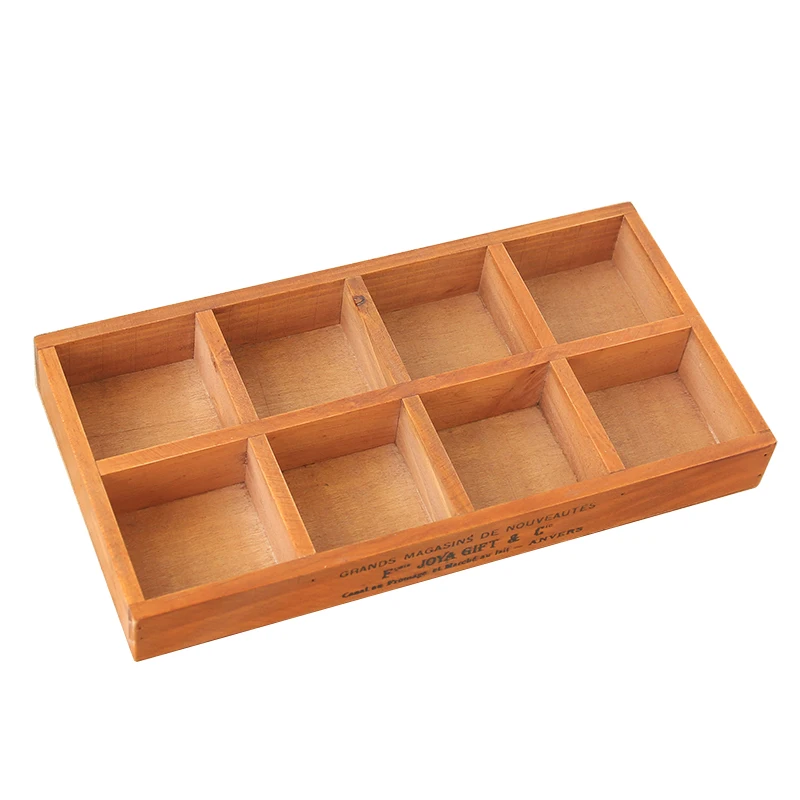 Wholesale hot sale retro style multifunctional 8 compartment wooden box bedroom desktop jewelry storage box wooden organizer