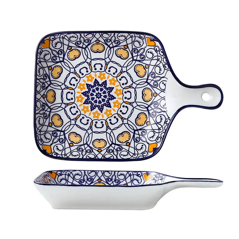 
ceramic baking pan Microwave oven safe bakeware sets mat with handle Creative oven baking tableware tray dishes pizza plate 