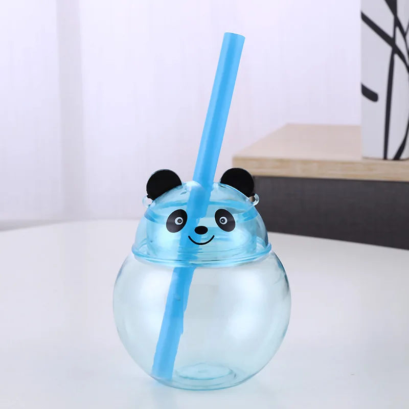 Factory Custom Wholesale PET 500ml Creative Cute Panda Shaped Party Juice  Multicolor Led Yard Cup With Lid And Straw