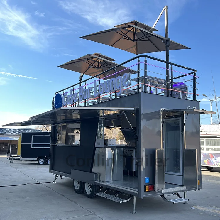 Customized Multifunction Bakery Food Cart Trailer For Sale 2 Floor Bus Cafe Cocktail Bar Mobile For Sale