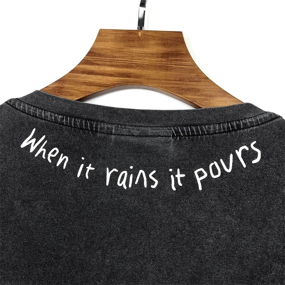 Washed plus size 240 gsm 100% cotton screen printing drop shoulder street wear black vintage t-shirts for men