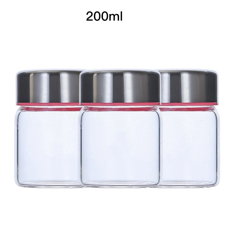 Heat Resistant 100ml 150ml 200ml High Borosilicate Glass Food Storage Jar Containers With Screw Stainless Steel Lids