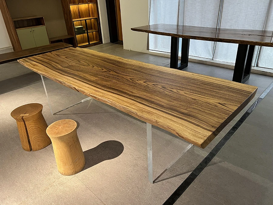 Solid table top timber artistic furniture Zebra woodslab dining table for big family