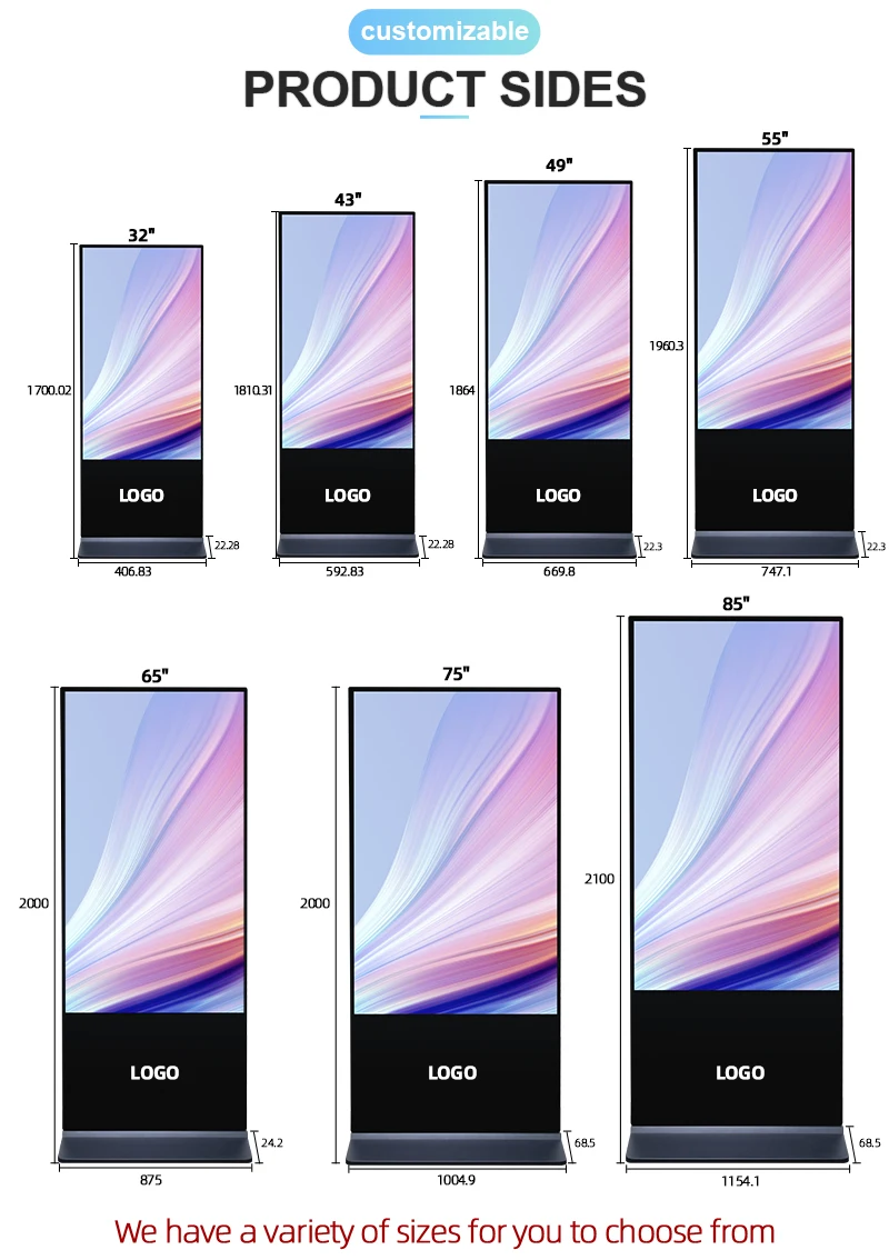 Qunmao Popular Products 32 43 49 55 Inch Floor Standing Indoor Advertising Display with Camera for Mall Store Advertising Show