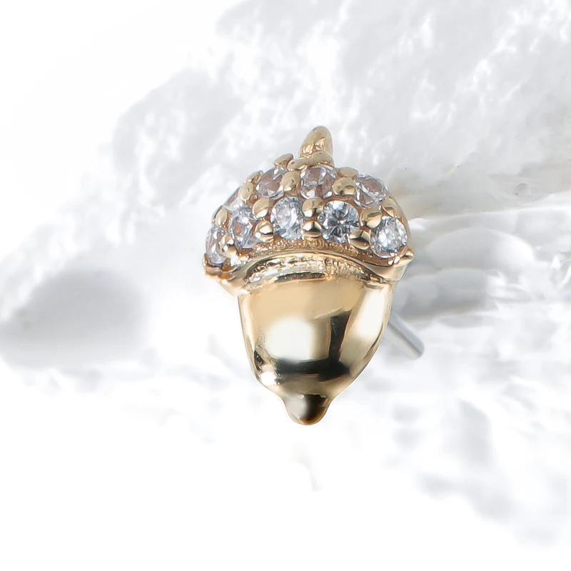 Giometal Gemmed Hazelnut Top 14K Solid Gold Corn Threadless Tragus Helix Flat Back Earrings body Jewelry Wholesale Piercing