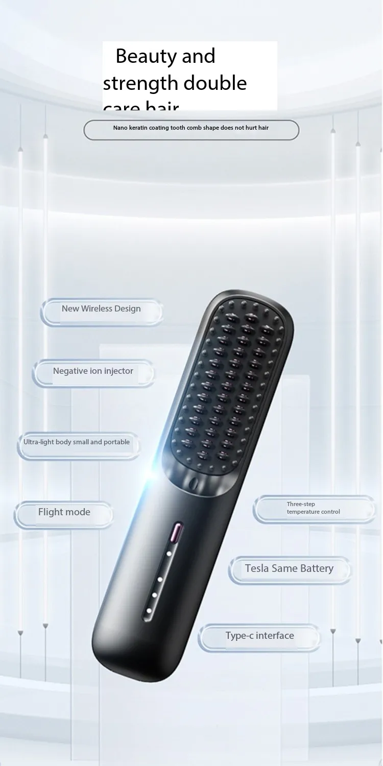 USB Charged Battery Portable Negative Ion Hair Curler Straightener Brush Comb Personal Beauty Styler Hair Curing